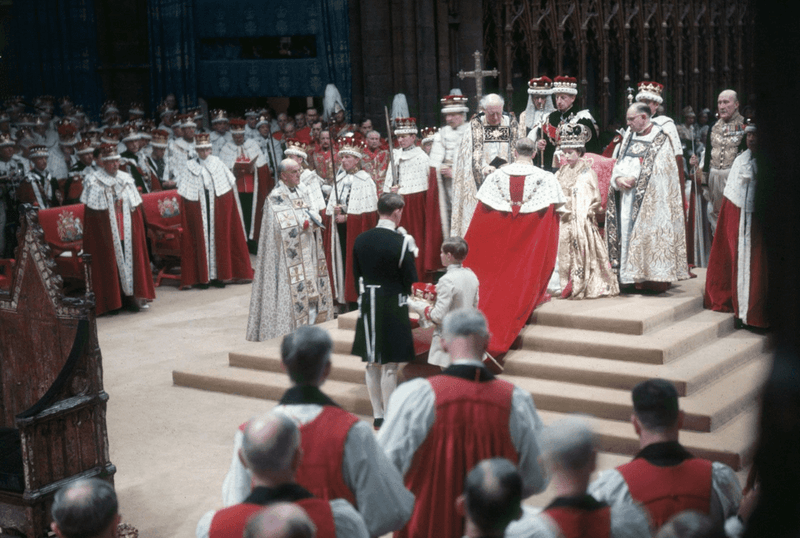 The coronation of Elizabeth II as Queen of the United Kingdom and the other Commonwealth realms took place on 2 June 1953 at Westminster Abbey in London.[1] She acceded to the throne at the age of 25 upon the death of her father, George VI, on 6 February 1952.