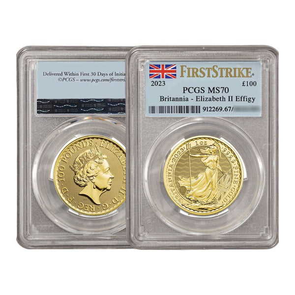 Britannia £100 1oz PCGS 2023 HM Queen First Strike