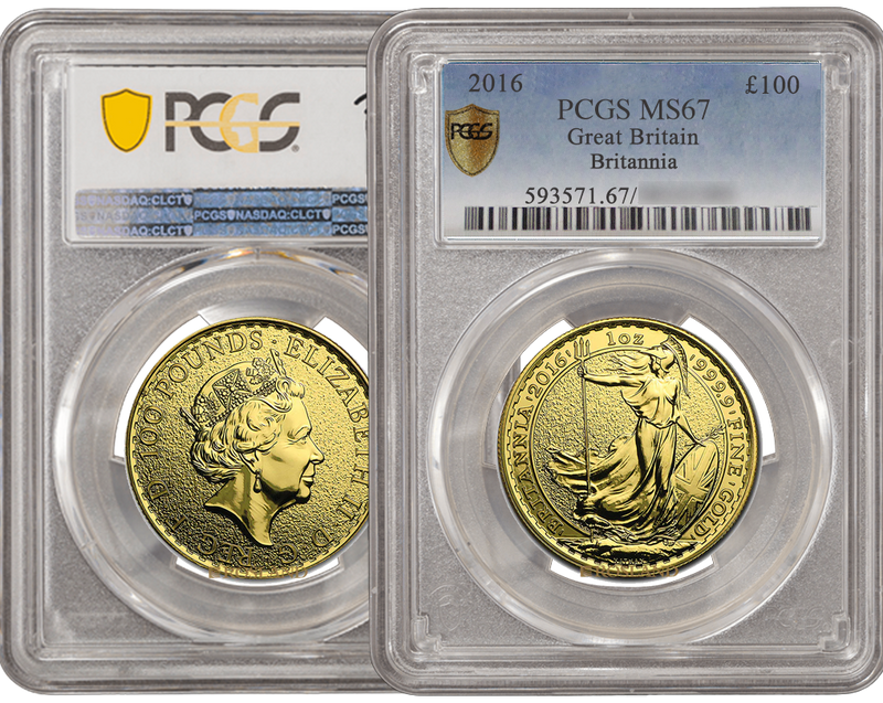 Britannia £100 1oz PCGS 2016 MS64-67