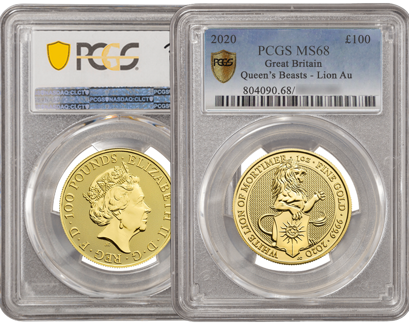 The Queen's Beasts 2020 24k Gold White Lion PCGS-graded MS68