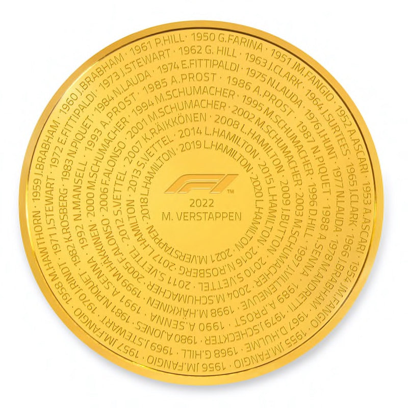 All the Formula 1® Champions 1950-2022, 1kg Gold Proof 2023 | Rosland Gold