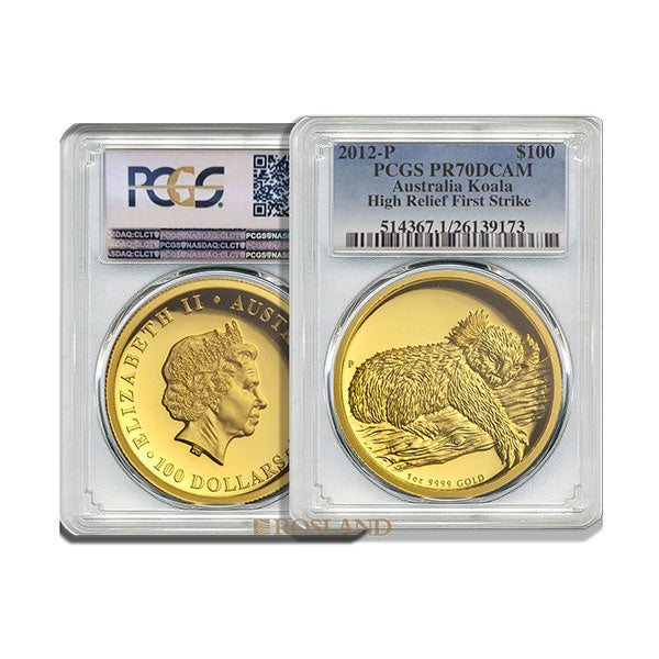 1 ounce gold coin 2012 australia koala pr70dcam fs hr blister double