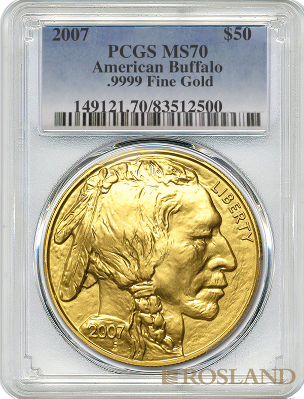 2007 goldmuenze 1 unze-american-buffalo-blister pcgs ms70 vorderseite